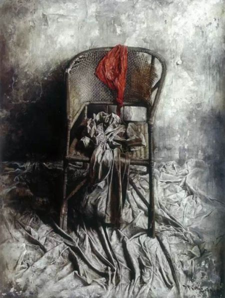 　　陈文骥 《红色的领巾》 1992年 布面油画 170×140cm。