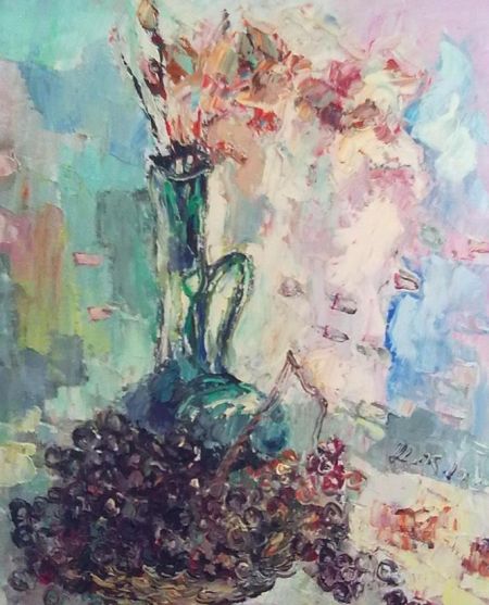 萧宏 葡萄与琉璃瓶(拍品编号：015)落槌价2500元 场次：盘古2015春季拍卖会