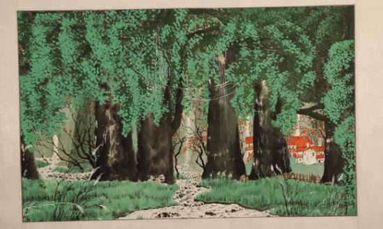 　　李染 林间别墅(拍品编号：7)落槌价1000元 　　形式：镜片；尺寸：60×96cm