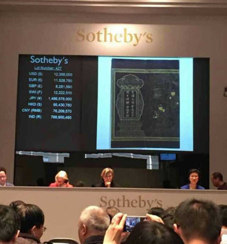 纽约苏富比“大明楷书御制佛经”拍卖现场