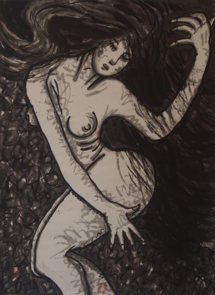 黑白女人体 方免衰乱线画 落槌价8000元