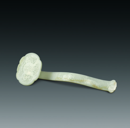 清乾隆 白玉八吉祥纹如意