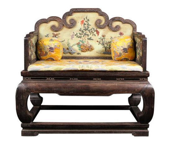 清雍正至乾隆 紫檀漆心百宝嵌花卉宝座