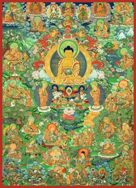 唐卡-释迦牟尼十八罗汉图-才让当周师父作品