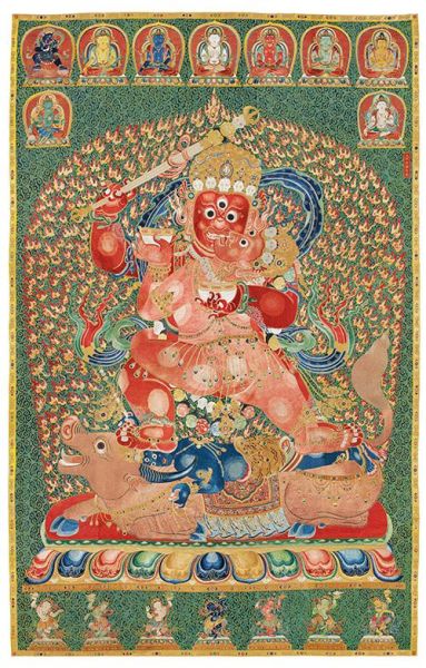 大明永乐年御制刺绣红夜摩唐卡