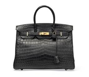 雾面石墨色尼罗鳄鱼皮35公分柏金包附黄金配件，爱马仕