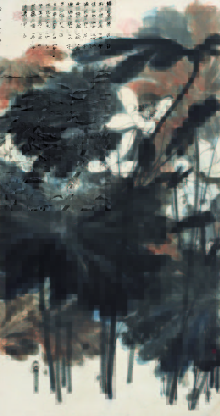 张大千 荷叶田田 设色纸本 镜心195×103 　　成交价：2450万元人民币