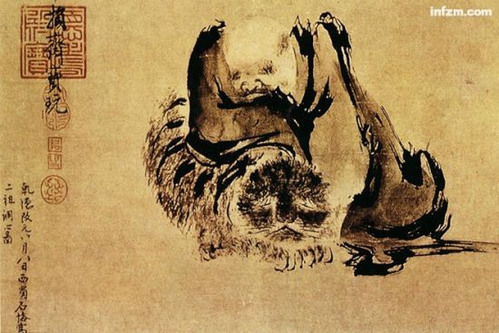东京国立博物馆收藏的《二祖调心图》，据传为五代宋初时擅长佛教题材的画家石恪所作，曾藏于京都正法寺。 (南方周末资料图/图)