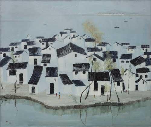 Lot 2712 吴冠中 水乡1981年布面油画 85×101 cm 展览：“吴冠中画展”，旧金山中华文化基金会，美国，1989年 出版：《吴冠中画展》，旧金山中华文化基金会，美国，1989年，P19 RMB 3,500,000-4,500,000