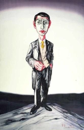 曾梵志《面具系列 2001》，2001年作