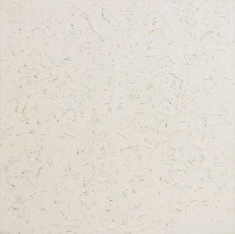 Robert Ryman: Untitled, 1961, oil on canvas, 48 3/4 inches square; courtesy of Sotheby's