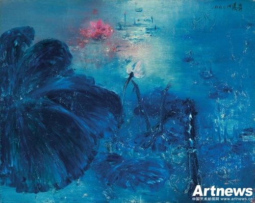 周春芽《蓝色的荷花》　1994年　油彩 画布　80ｘ100 cm 预估价：HK$ 2,400,000 –HK$ 3,600,000（未包含买方佣金）