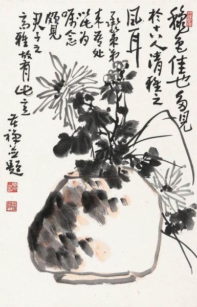  李苦禅(1899-1983) 秋色佳 立轴 设色纸本 69×44 cm. 说明：Lot5001-Lot5044为同一藏家友情提供，并为“承策”同一上款。 RMB: 50,000-100,000