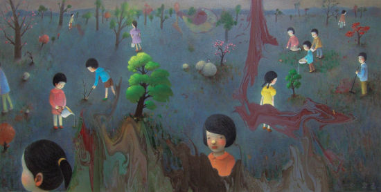 陈可(B.1978)植树 布面油画 2010年作 180×350cm