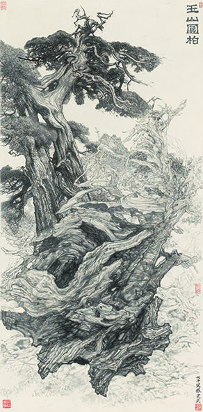 罗建武(b.1944)《玉山圆柏》 纸本水墨140cm×69.5cm 2013年