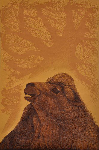 周乐《守望》版画 45x100cm