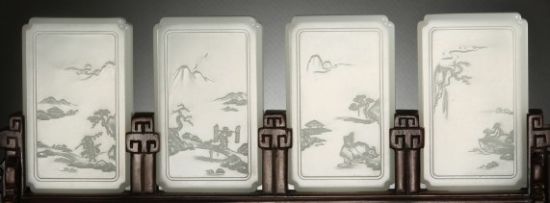 和田玉籽料渔樵耕读套牌