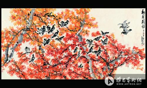 梁邦楚《枫林群棲》