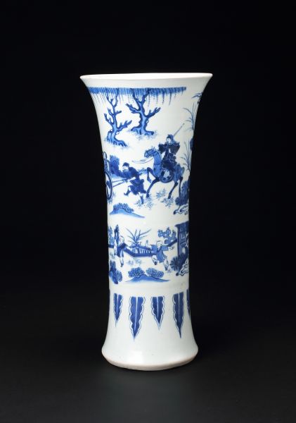 明崇祯，青花千里走单骑纹觚，H:44cm