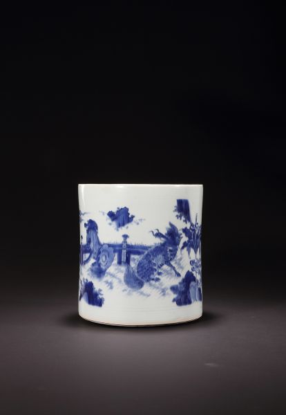 明崇祯，青花麒麟纹笔筒，D:20.5cm