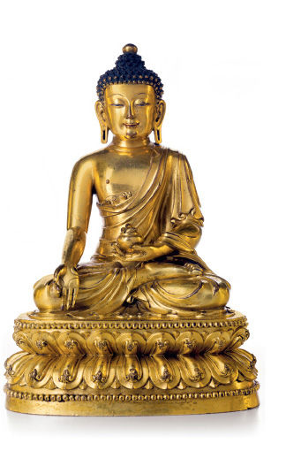 铜鎏金药师佛坐像