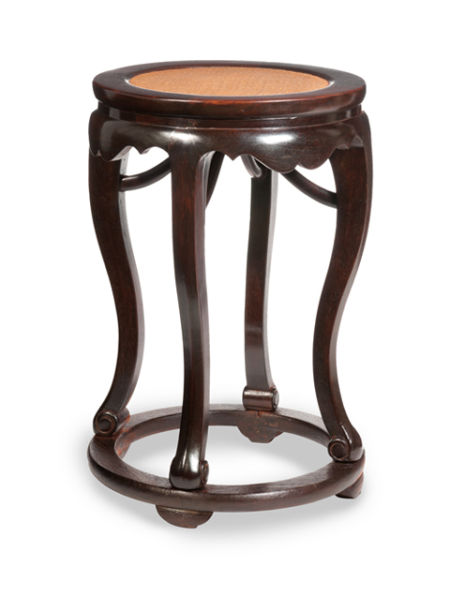 晚明 紫檀木三弯腿霸王枨带托泥圆凳
