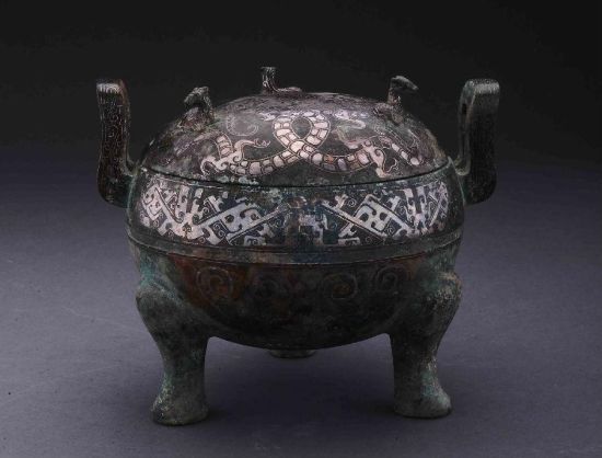 东周或汉错金银交缠龙纹盖鼎