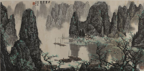 白雪石《千峰竞秀》68x139cm