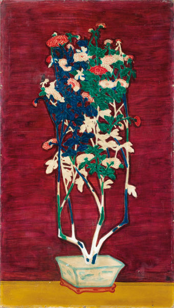 常玉《聚瑞盈馨》 1950年代作，油彩纤维板，130.3 x 74.5公分