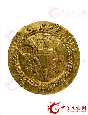 图为美国独立以来的首款珍贵古币布拉瑟达布伦(BrasherDoubloon)金币，铸造于1787年，最终以458.25万美元（约合人民币2766万元）的高价成交。