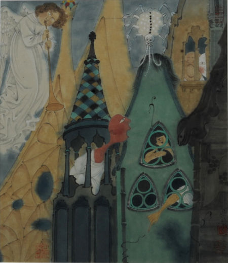 徐乐乐 《圣家族教堂的游客》 34X30cm 设色纸本