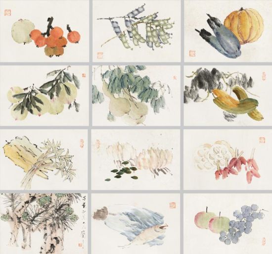 虚谷《花卉蔬果册(十二帧)》
