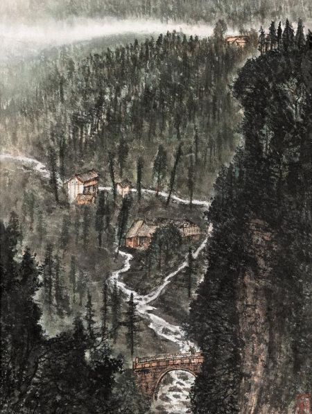 李可染《峨眉溪涧图》