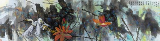 黄永玉《荷花白鹭》