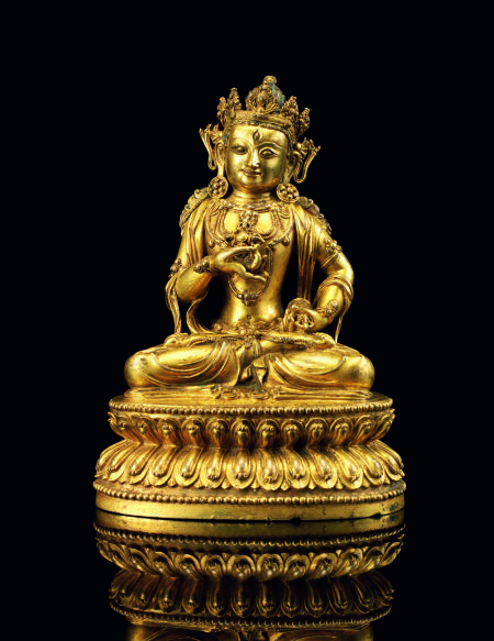 明永乐(1403 ～1424 年) 铜鎏金金刚萨埵菩萨像款识：大明永乐年施款 H: 21cm