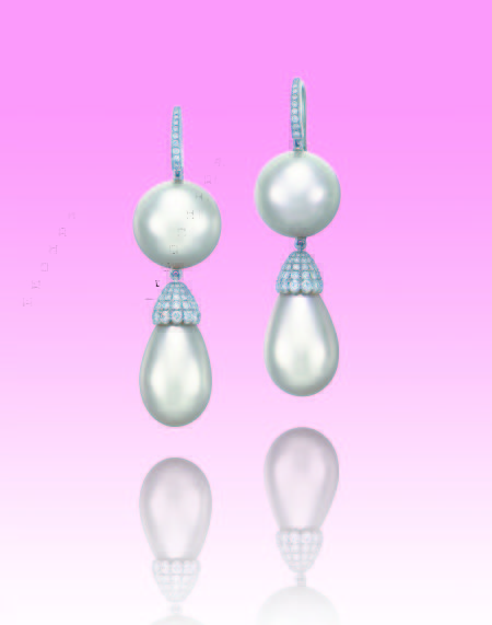 天然珍珠及钻石耳坠