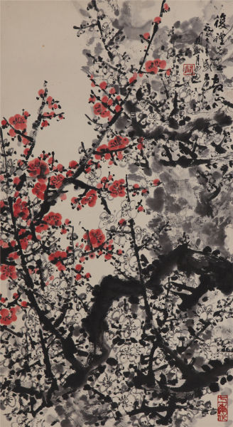关山月 双色梅花 77×42 设色纸本镜心