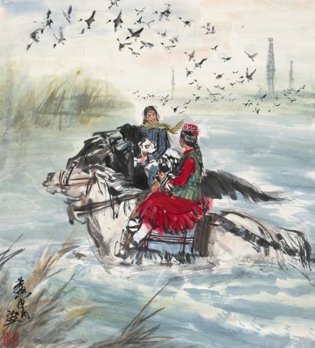 黄胄(1925-1997) 青春之歌 【澄道-中国书画夜场】 纸本立轴 74×68.5cm 出版：1.《近现代书画精品集》(一)p384，西泠印社出版社，2011年。 2.《画艺论》 P100，中国美术学院出版社，2013年。