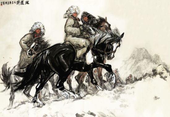 黄胄 (1925-1997)巡逻图 【澄道-中国书画夜场】 纸本镜心 1962年作 206×300cm