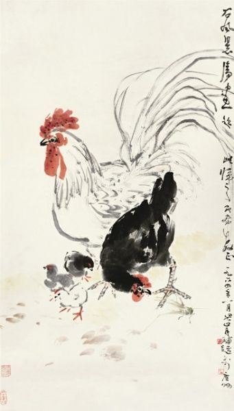 关山月 (1912-2000) 将雏图 