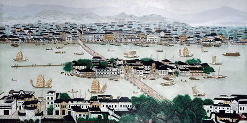 乔十光《老福州》漆画 120×240cm  福建东南2013秋拍