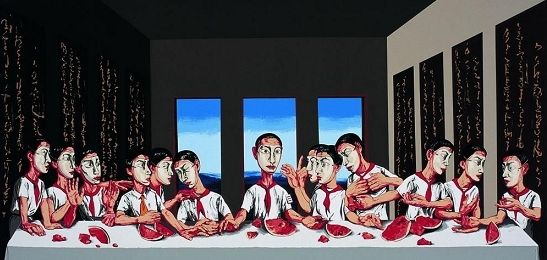 曾梵志《最后的晚餐》，2001年作，油彩画布。