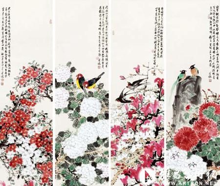 柳学健 花鸟 四屏 北京荣宝2012年春拍拍品 成交价：25万元人民币