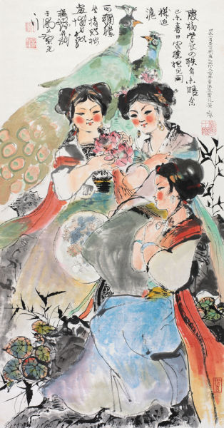  Lot8462 程十发 赏花少女图 立轴 设色纸本105×55cm 1979年作 成交价(含佣金)：2,760,000 元