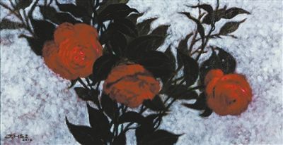 《红山茶》，席慕蓉油画，捐赠者：席慕蓉