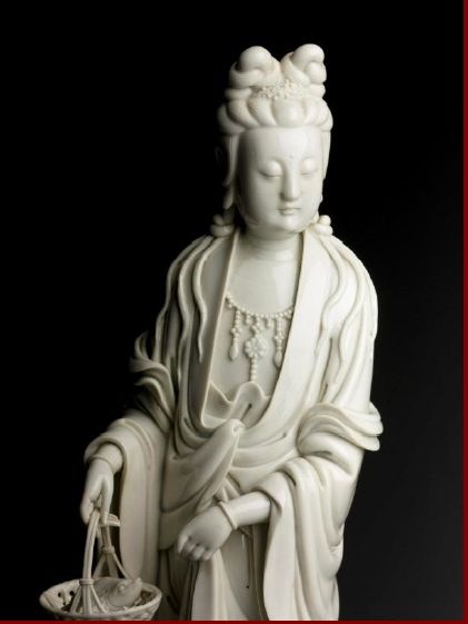 德化白釉鱼篮观音立像