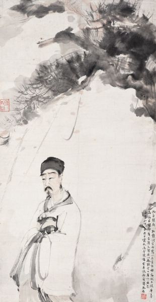 Lot134 傅抱石《松下高士图》 1947年作 纸本立轴 67×33cm 说明：上款“壮翁”即乔大壮先生。近代词人、篆刻家。周恩来秘书。 成交价：RMB 540.5万元