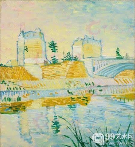 图为荷兰艺术大师文森特·梵高于1887年创作的布面油画作品《克利希渡口》 (尺寸：55x46厘米)，660万瑞士法郎(约合人民币4302万元)。