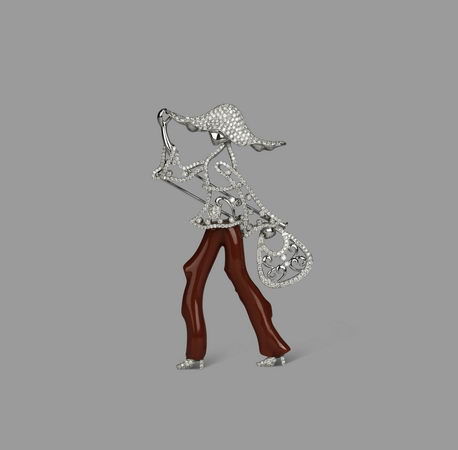 台湾设计师获奖作品 红珊瑚14K金镶钻吊坠(兼胸针)——“红色印象”