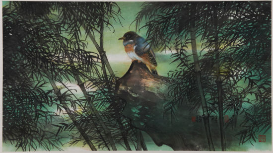 陈佩秋（1922-）  竹林栖禽图   成交价：437万